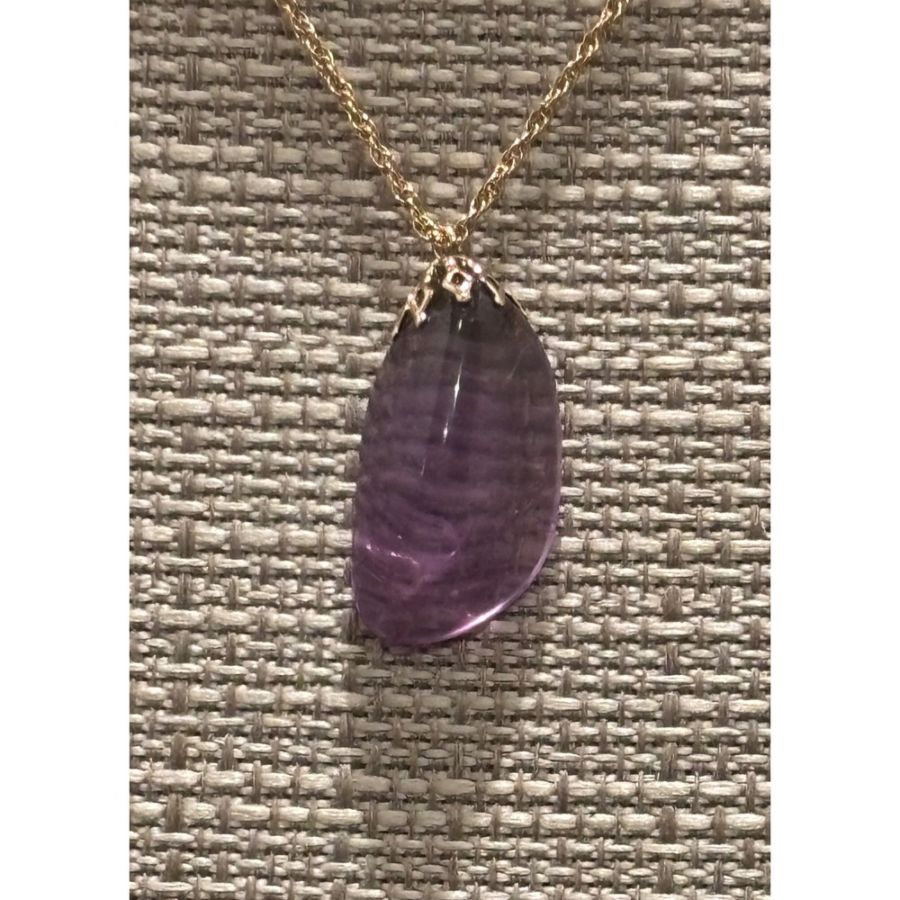 Amethyst Purple Stone Pendant Necklace 18 Inch 1/20 12K gold filled rope chain - Picture 5 of 9